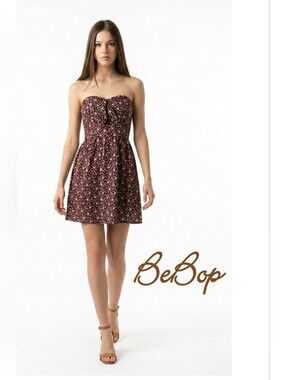 NWT BeBop Floral halter dress Sun dress Stretchy Strapless  A-line Semi Formal